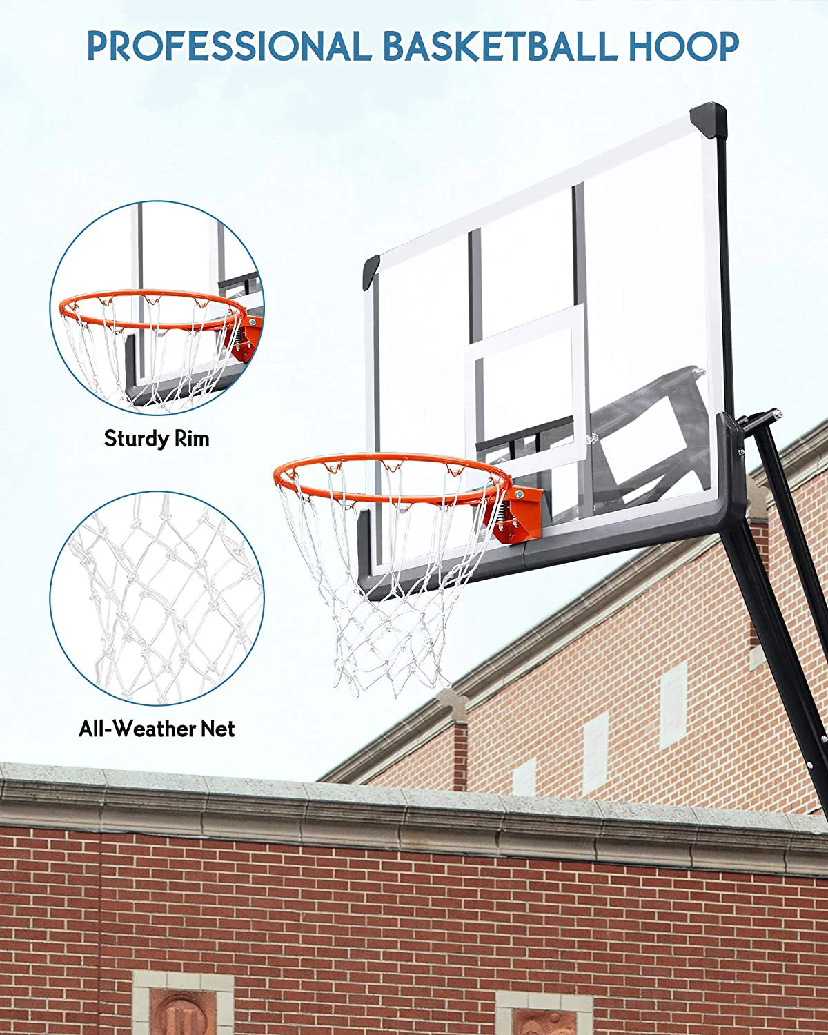 54 In. Basketball Hoop Outdoor Portable Basketball Goal with 7.5 - 10 Ft. Adjustable Basketball System Basketball Equipment with Wheels for Adult Teenagers Family Indoor and Outdoor