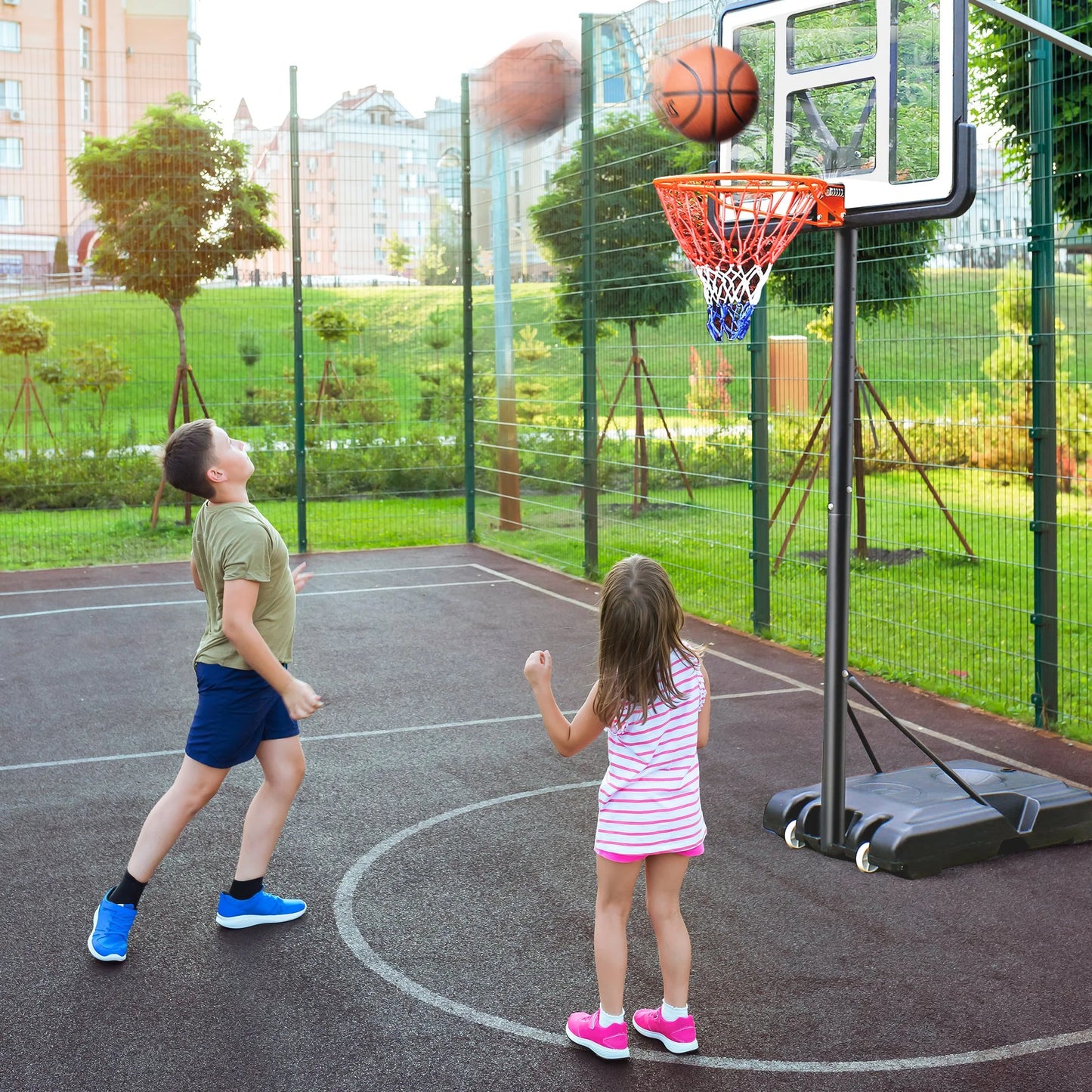 44" Portable Basketball Hoop System, 4.4-10 Ft Height Adjustable Basketball Goal System with Wheels and Shatterproof Backboard and Large Base for Adults Kids Outdoor Indoor Court