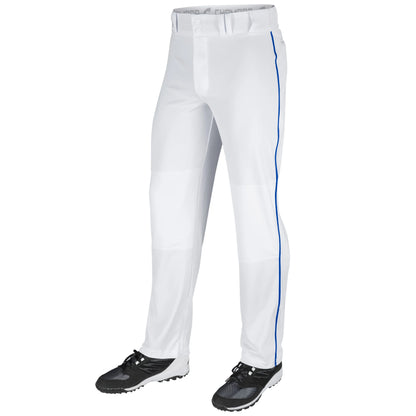 Triple Crown Open-Bottom Baseball Pants with Braid, Adult 2X-Large, White with Royal Braid