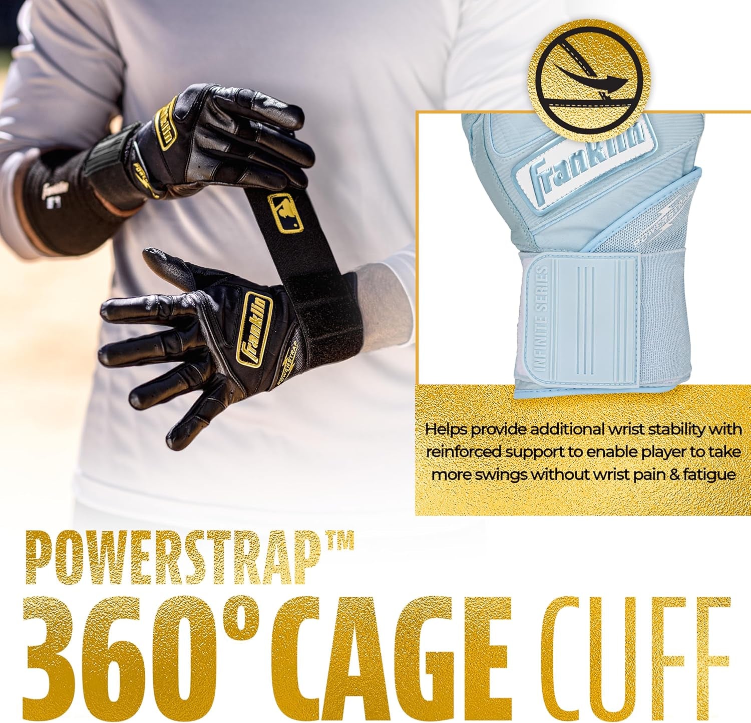 MLB Power Strap Infinite Batting Gloves - Baseball + Softball Long Cuff Batting Gloves - Adult + Youth