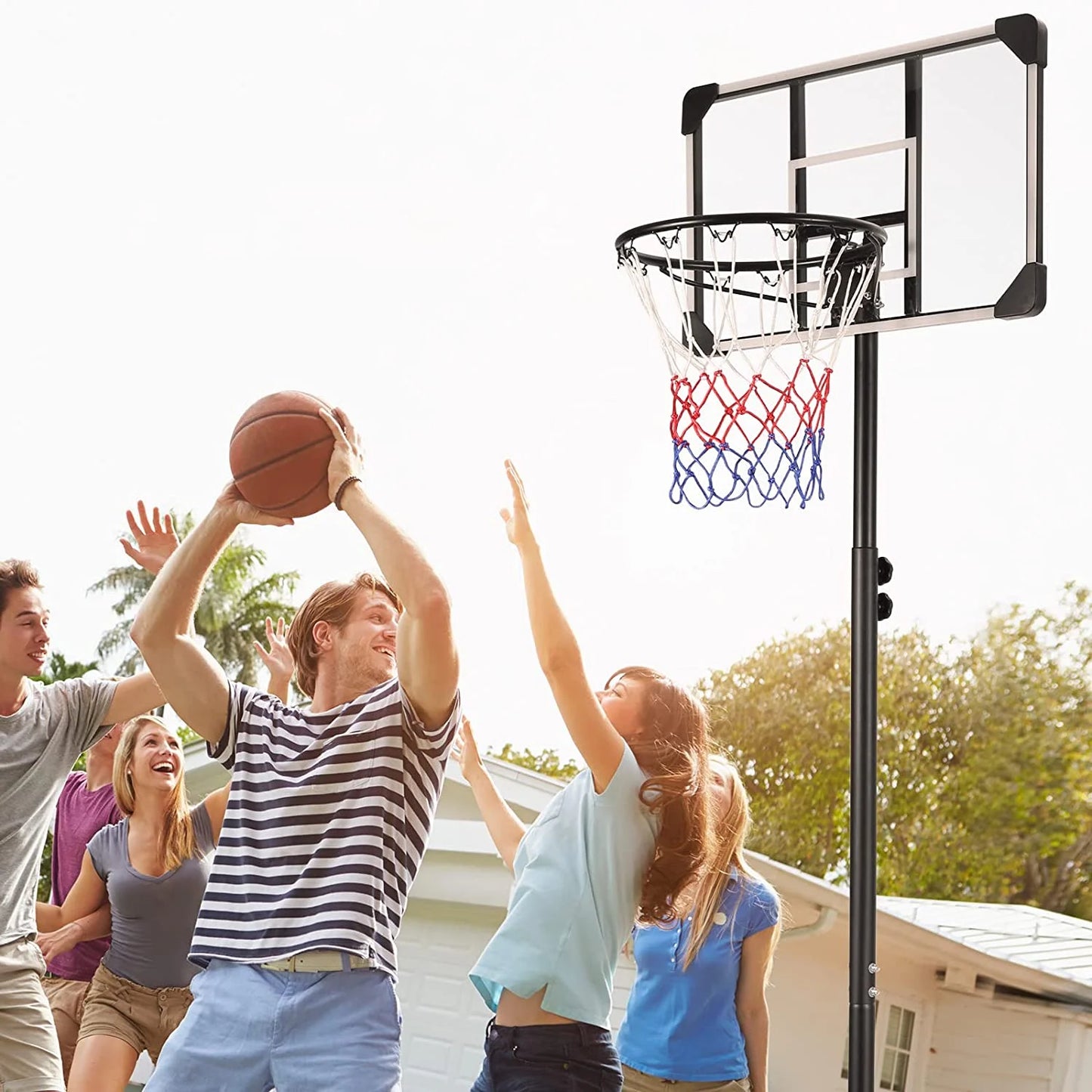 Basketball Hoop Basketball Goal System Height Adjustable 5.8Ft-7Ft Court for Teen & Adult Indoor Outdoor Use