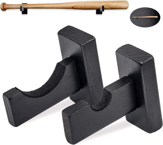 Baseball Bat Wall Mount Baseball Bat Holder Horizontal Rack Brackets Hanger- Solid Wood Baseball Bat Protect Hidden Screws- Black