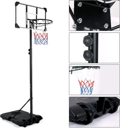 Basketball Hoop Basketball Goal System Height Adjustable 5.8Ft-7Ft Court for Teen & Adult Indoor Outdoor Use