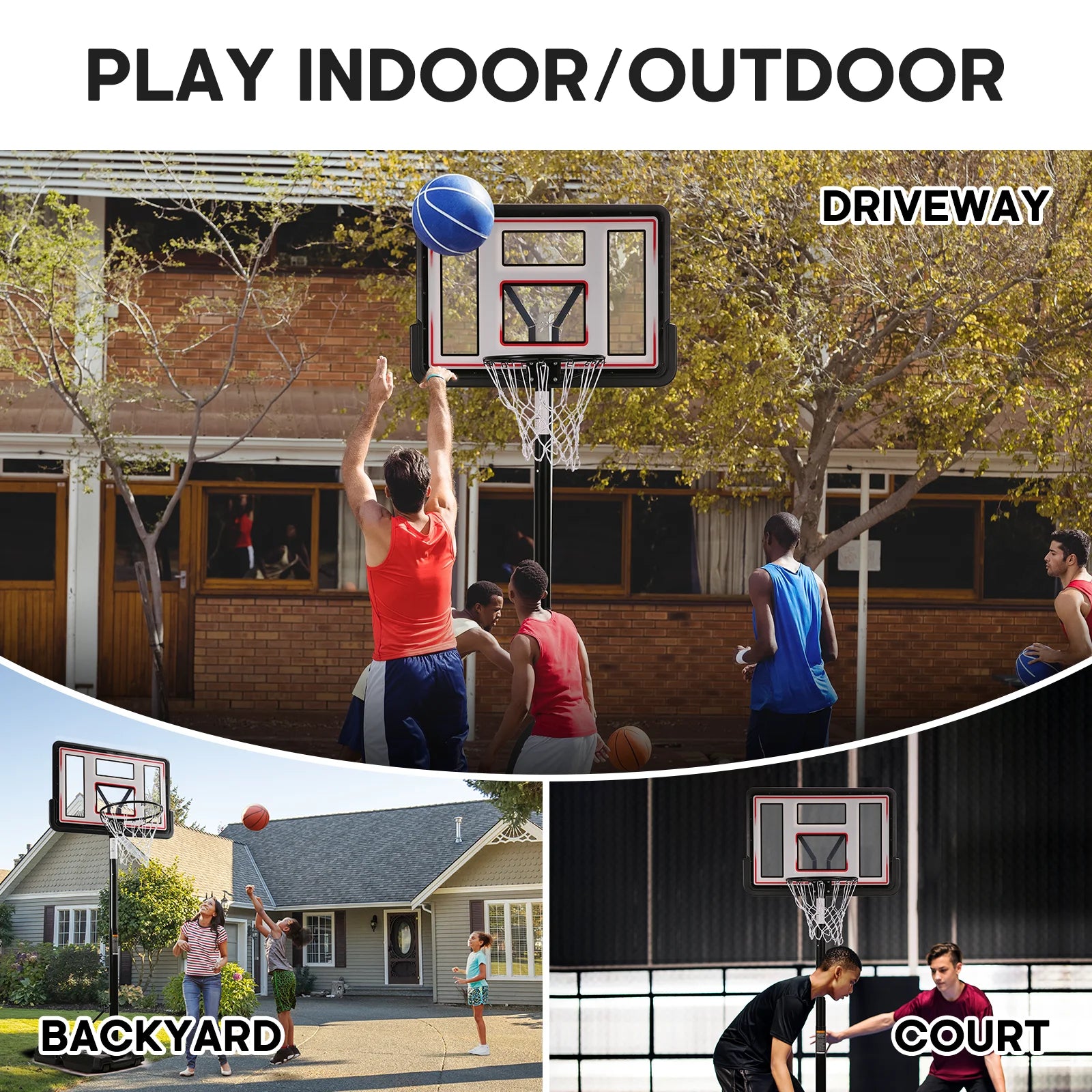 44In Portable Basketball Hoop with Height Adjustable 6.56Ft to 10Ft Basketball Goals for Youth Teenagers Indoor Outdoor(With Free Basketabll)