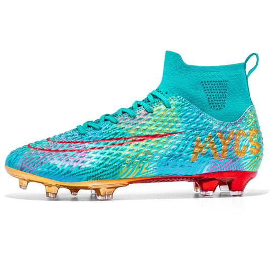 Big Kids Soccer Shoes Men’S Soccer Cleats Professional Training Turf High-Top Football Shoes Outdoor Comfortable Training Football Shoes AG Spike Shoes Sneaker Football Boots Cyan 33