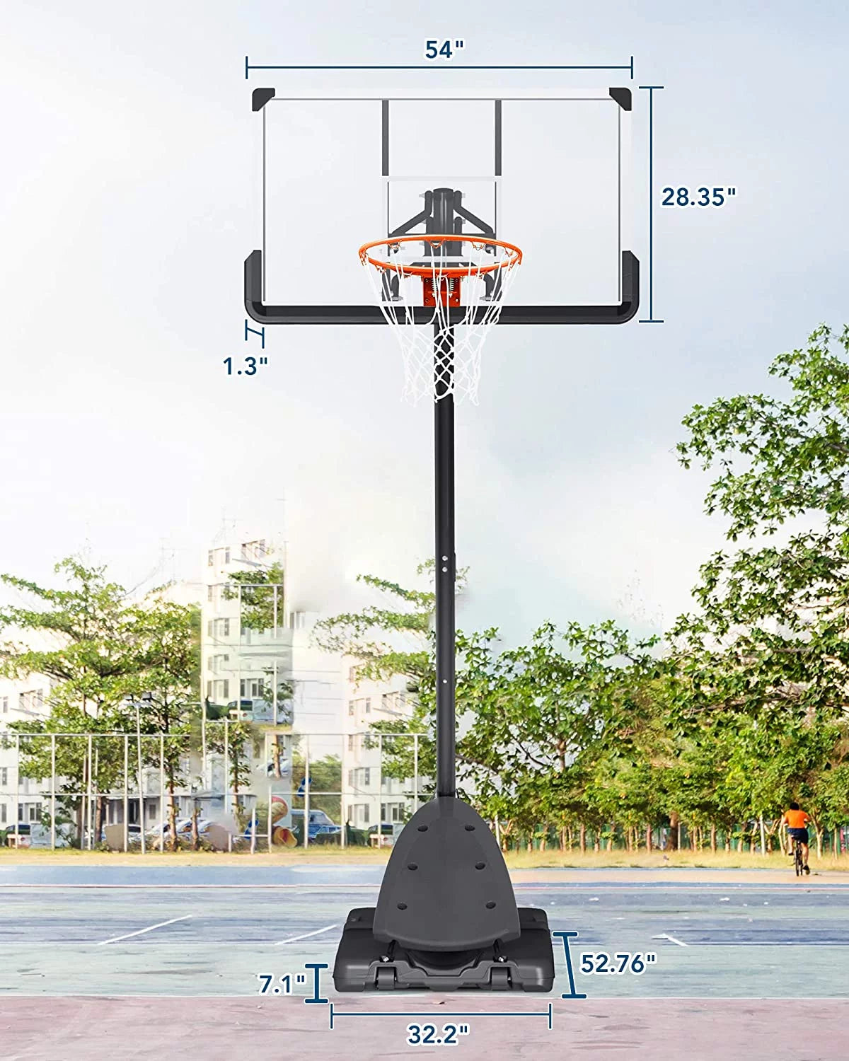 54 In. Basketball Hoop Outdoor Portable Basketball Goal with 7.5 - 10 Ft. Adjustable Basketball System Basketball Equipment with Wheels for Adult Teenagers Family Indoor and Outdoor