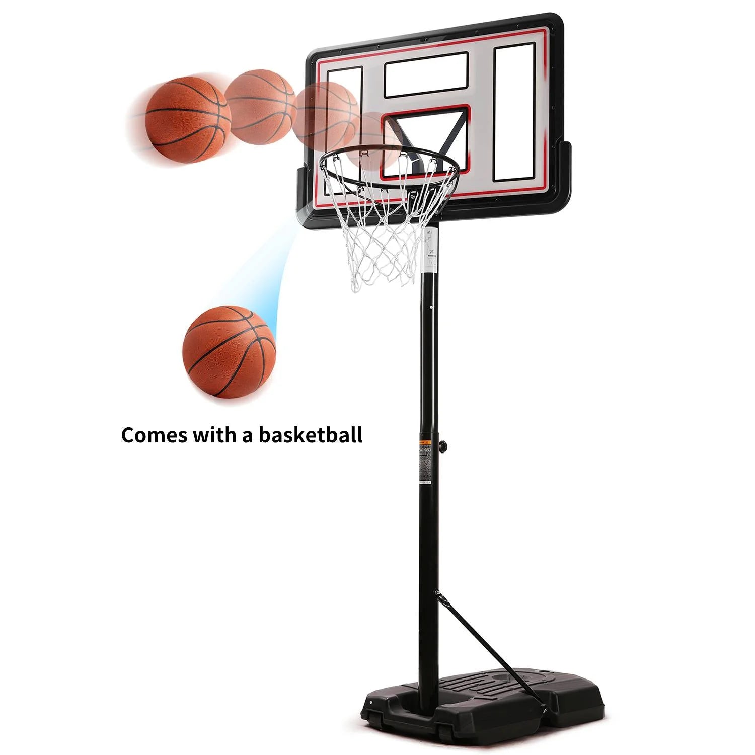 44In Portable Basketball Hoop with Height Adjustable 6.56Ft to 10Ft Basketball Goals for Youth Teenagers Indoor Outdoor(With Free Basketabll)