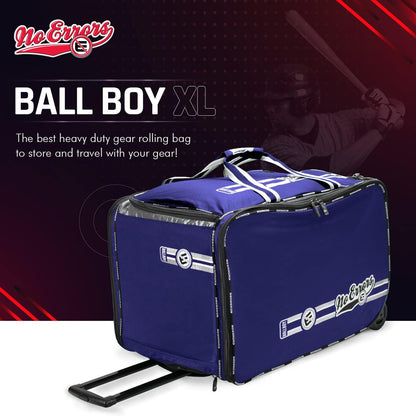 No Errors Ball Boy XL Wheeled Baseball Coaches Bag - Heavy Duty Baseball and Softball Bag for Coaches - Holds Two 6 Gallon Ball Buckets and Coaching Equipment