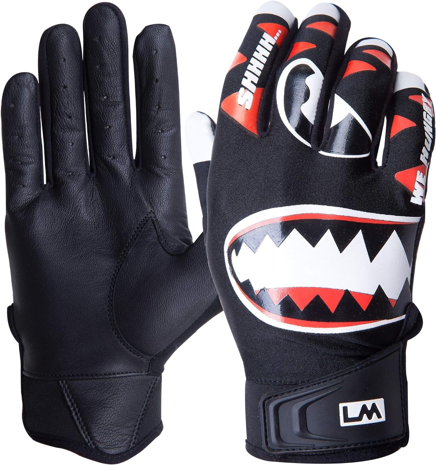 Loudmouth Baseball Batting Gloves - Adult & Youth Sizes | Genuine Pro Grade Leather Palm | Form Fitting Comfortable Spandex Fabric | Adjustable Neoprene Wristband | Adult & Youth Batting Gloves